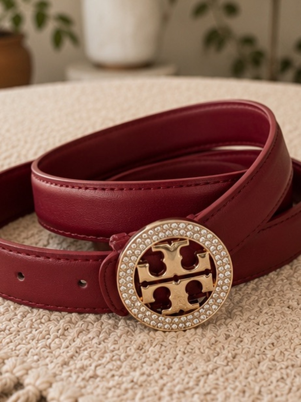 Luxe Burgundy  Crystal Medallion Belt Designer Inspired